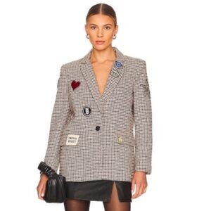 Central Park West Checkered Blazer with Patches